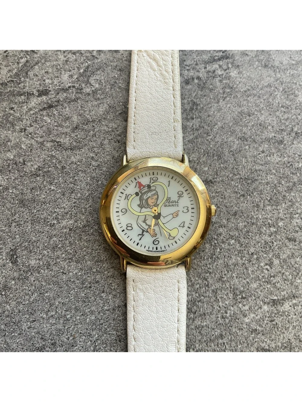 Vintage Pearl Womens Watch 35mm Gold Tone Case Rotating Stethoscope Dial B-H